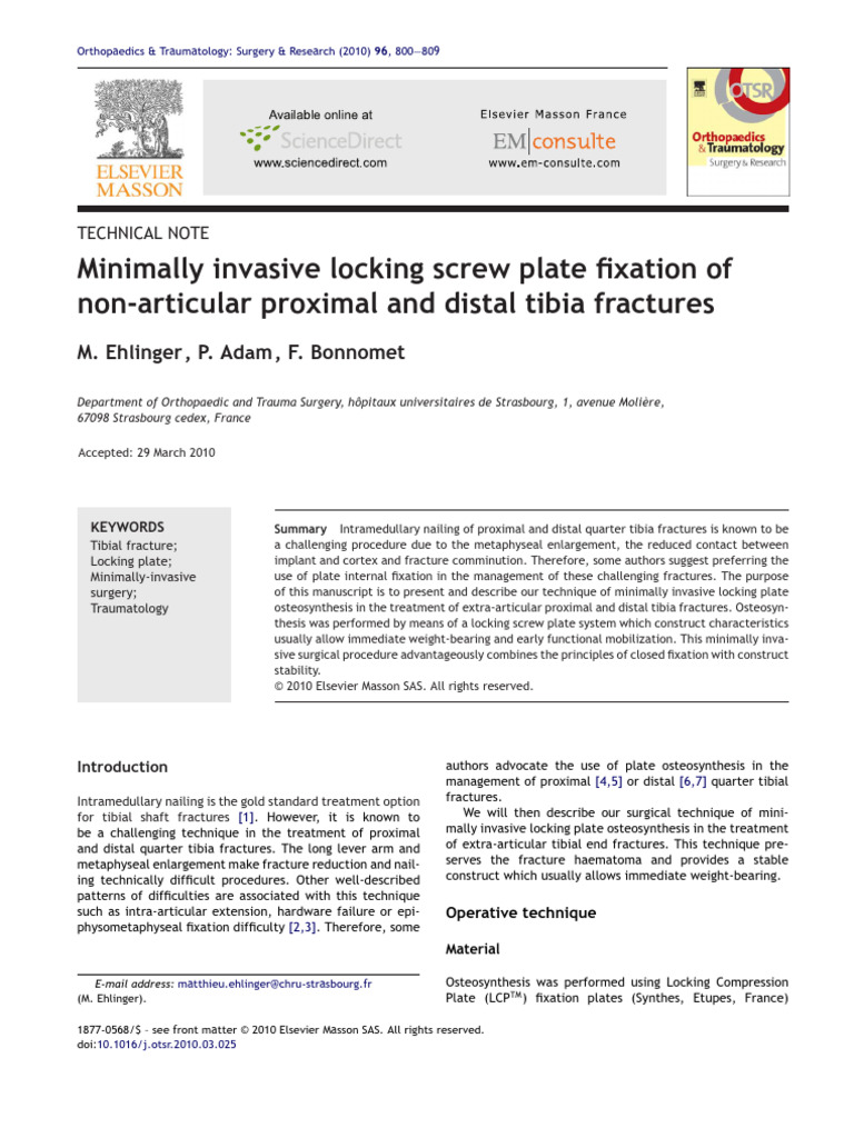 Minimally Invasive Tibia Fracture Fixation | PDF | Anatomical Terms Of ...