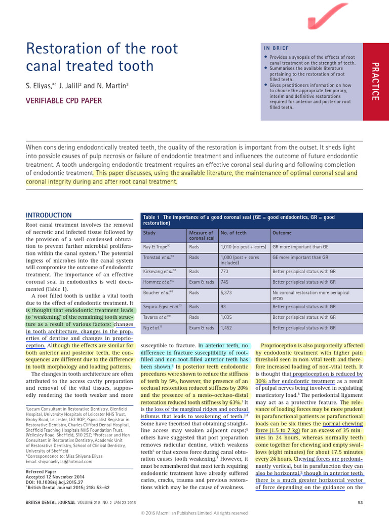 2 - Restoration of Endodontically Treated Teeth. Jan 2015-2 | PDF ...
