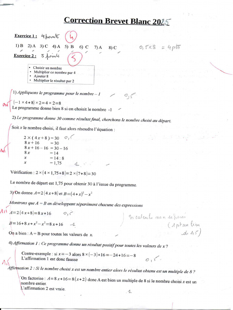 Correction Brevet Blanc 2025 | PDF