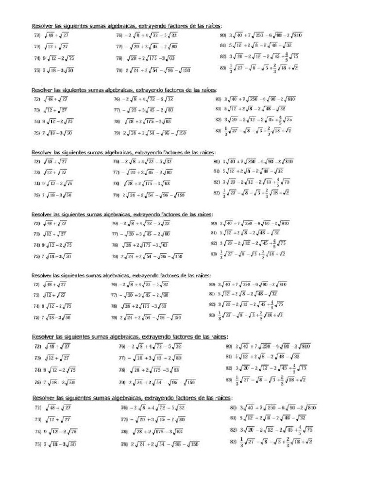 Operaciones Con Radicales Pdf