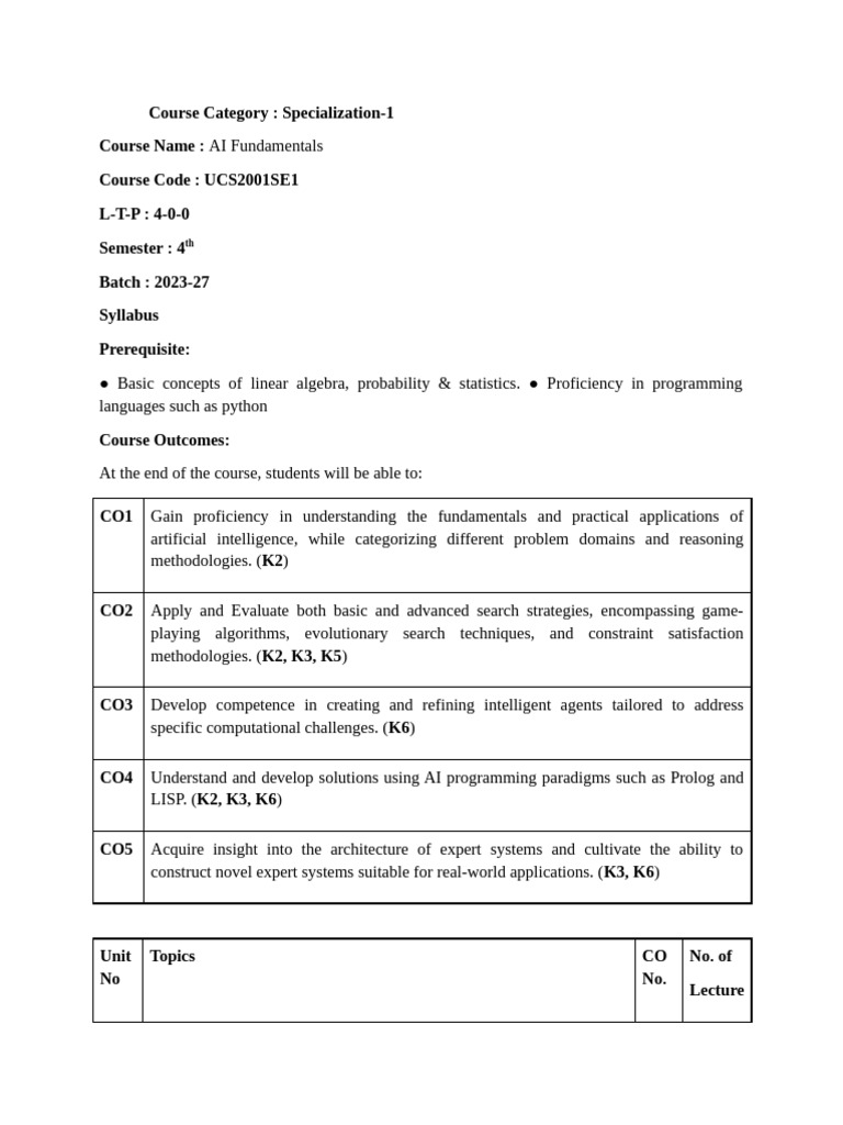AI Fundamentals Course Syllabus | PDF | Probability Distribution ...