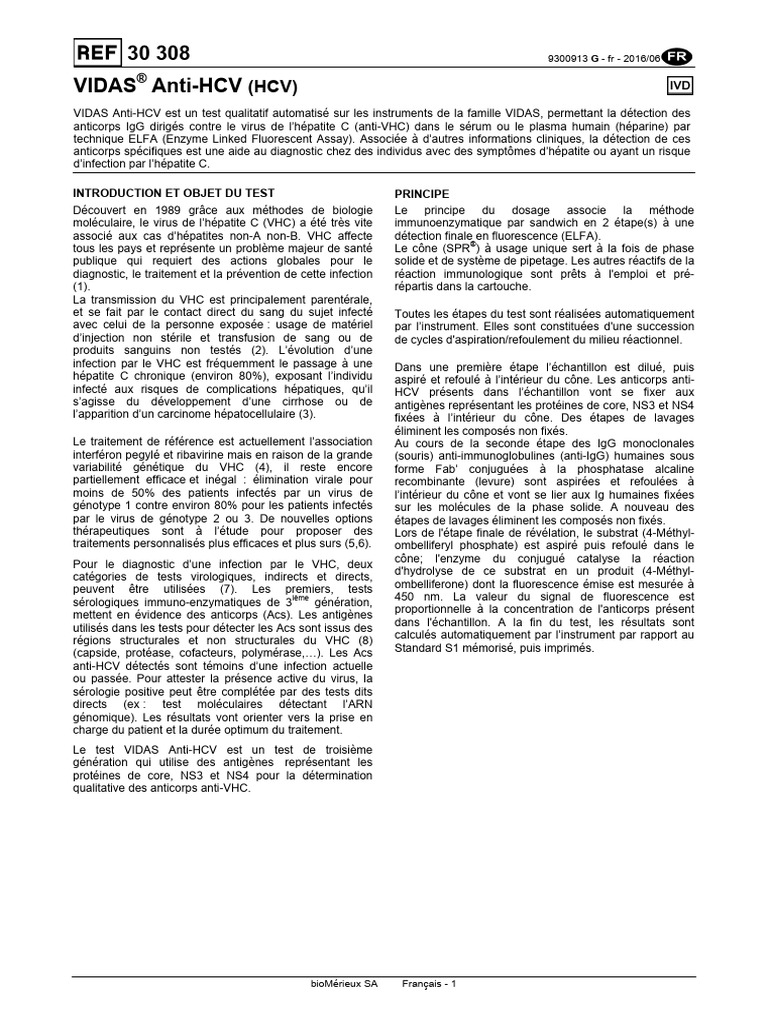 Test VIDAS Anti-HCV : Détection des anticorps | PDF