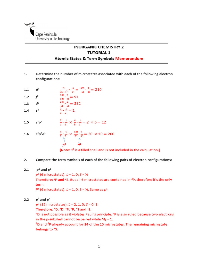 TUTORIAL 1 AS and TS Memo | PDF | Electron Configuration | Atomic