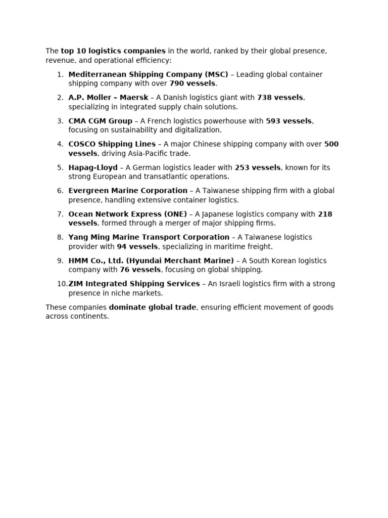 Top 10 Global Logistics Companies | PDF
