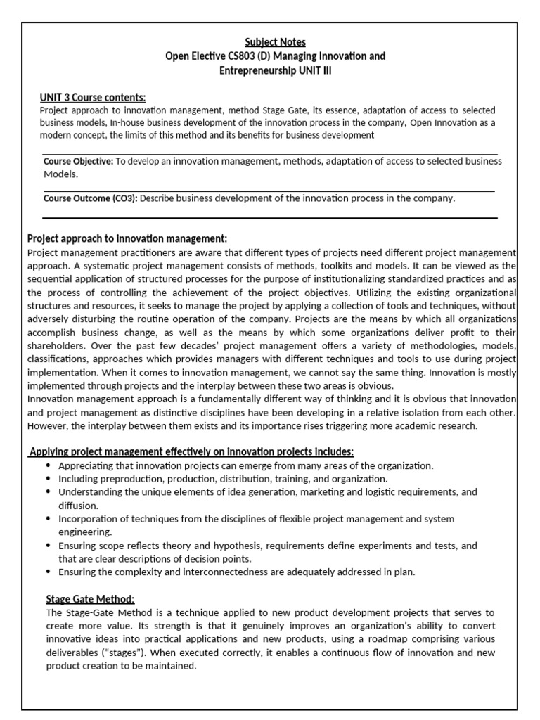 Unit 3 Managing Innovation And Entrepreneurship Www Rgpvnotes In