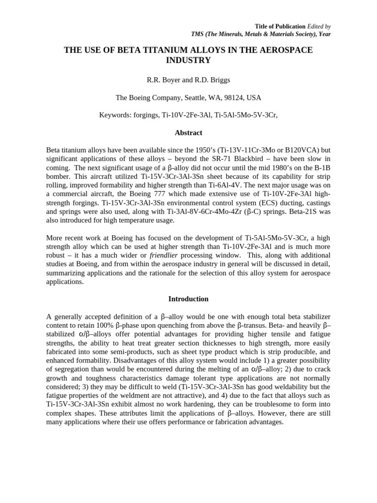 Beta Titanium Alloys in Aerospace | PDF | Strength Of Materials | Titanium