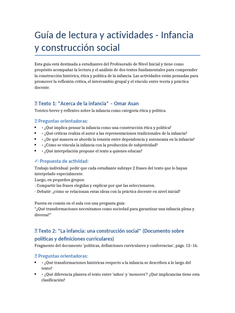 Guía de Actividades sobre Infancia y Educación | PDF | Educación de la ...