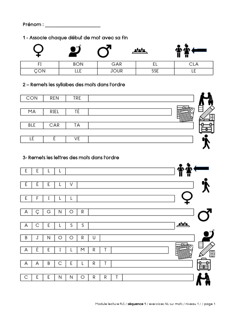 Exercices de mots pour FLS Niveau 1 | PDF