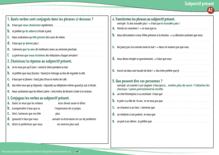 Conjugaison du subjonctif présent | PDF