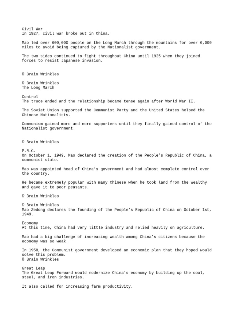 China's Civil War and Mao's Reforms | PDF | Cultural Revolution | Mao ...