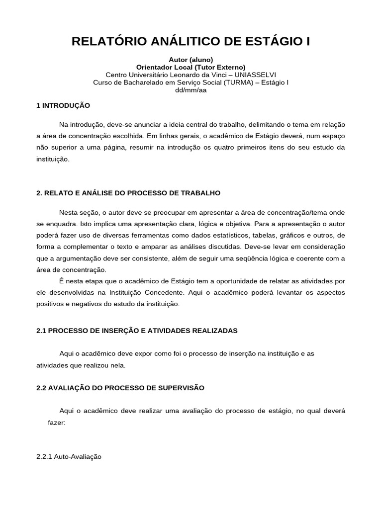 Relatório de Estágio em Serviço Social | PDF