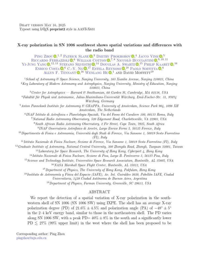X-ray Polarization Variations in SN 1006 | PDF | Interstellar Medium ...