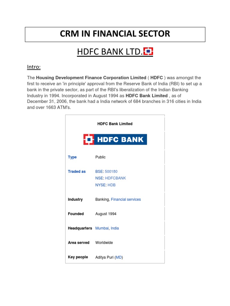 HDFC Bank Overview and Services | PDF