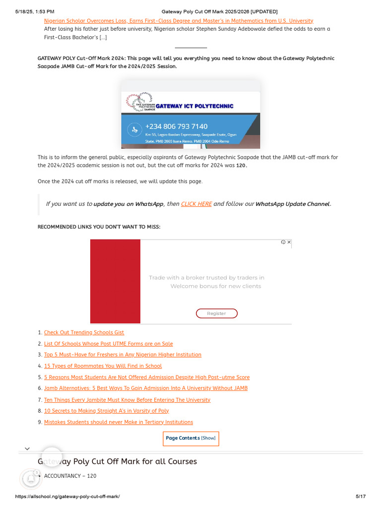 Gateway Polytechnic Cut-Off Marks 2024 | PDF