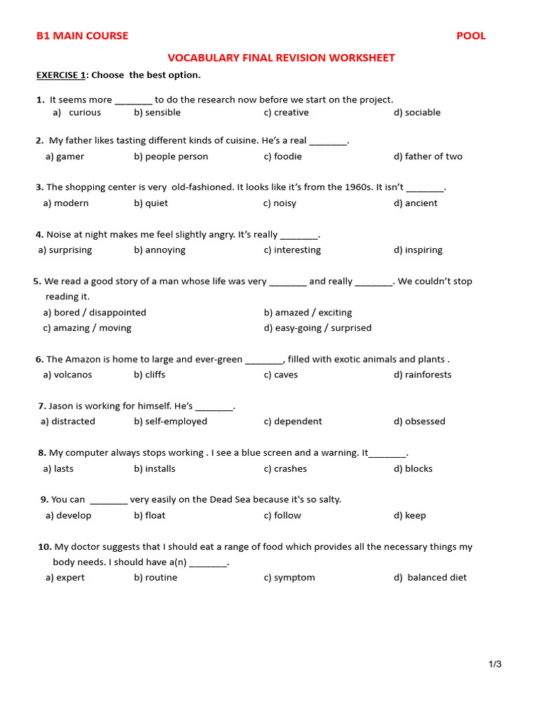 133_Vocabulary Final Revision Worksheet+ KEY by Ayda İMER | PDF