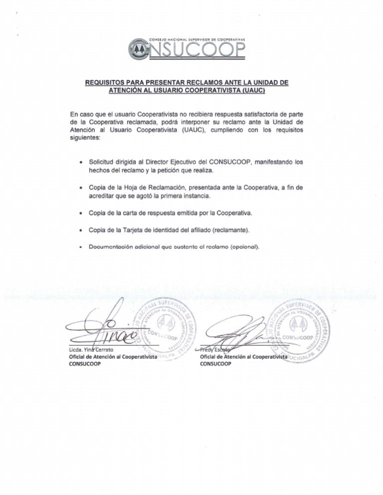 Requisitos para Presentar Rclamos Ante La Unidad de Atencion Al Usuario ...