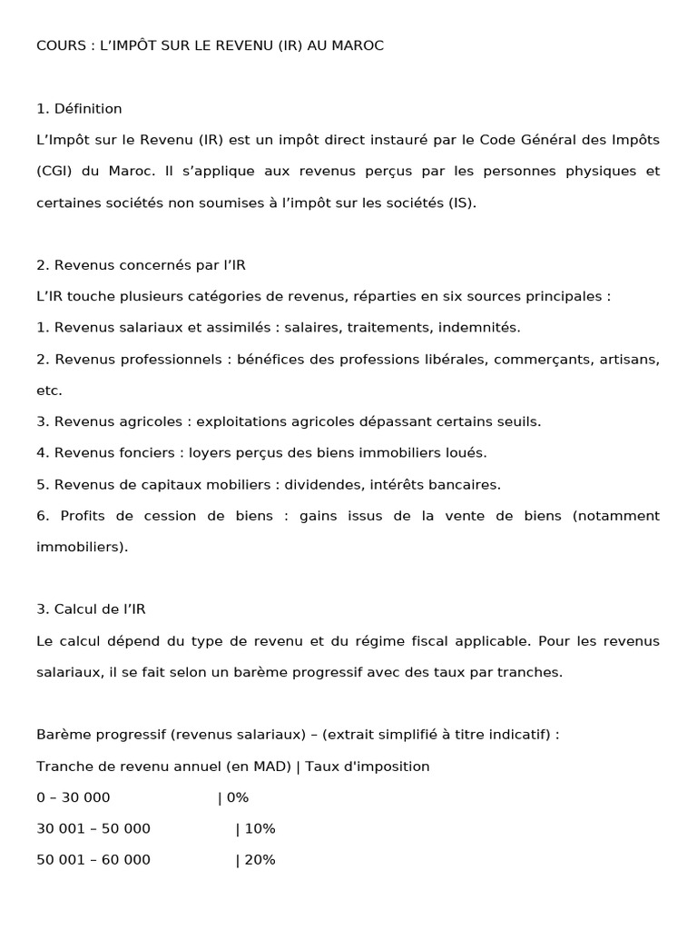 Impôt sur le Revenu au Maroc : Guide 2023 | PDF | Impôt sur le revenu ...