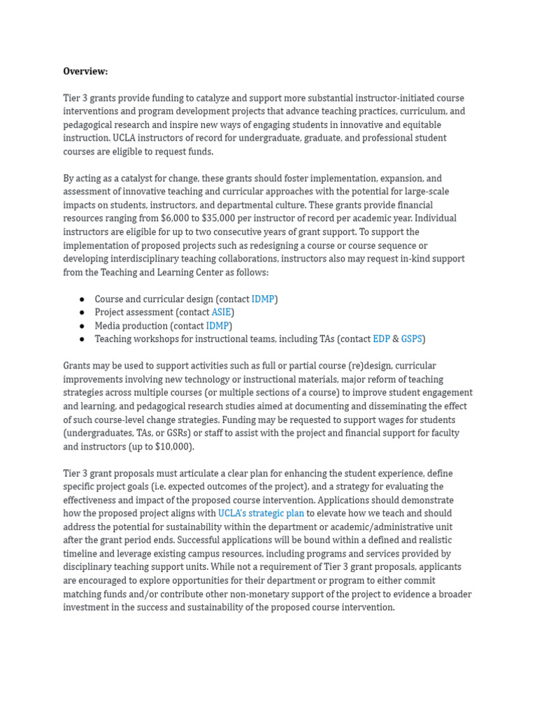 UCLA Tier 3 Catalyst Grant Overview | PDF | Curriculum | Learning