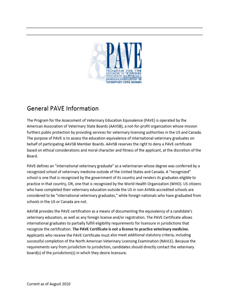 AAVSB PAVE Program Overview | PDF | International English Language ...
