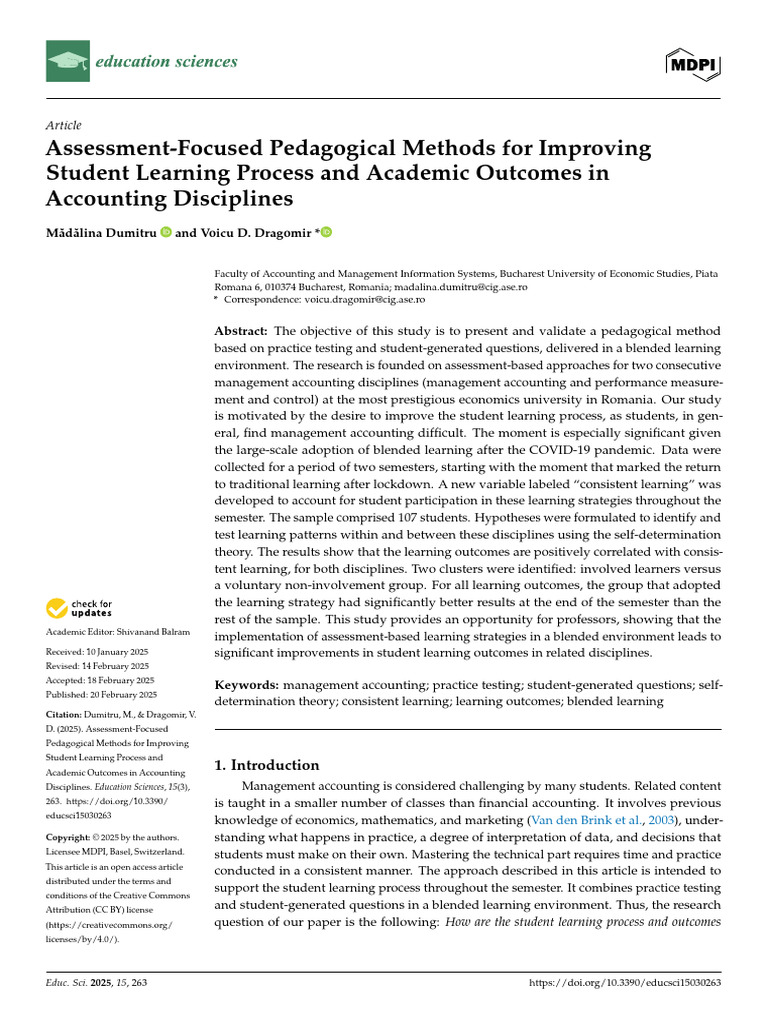 Assessment Methods to Enhance Accounting Learning | PDF | Motivation ...