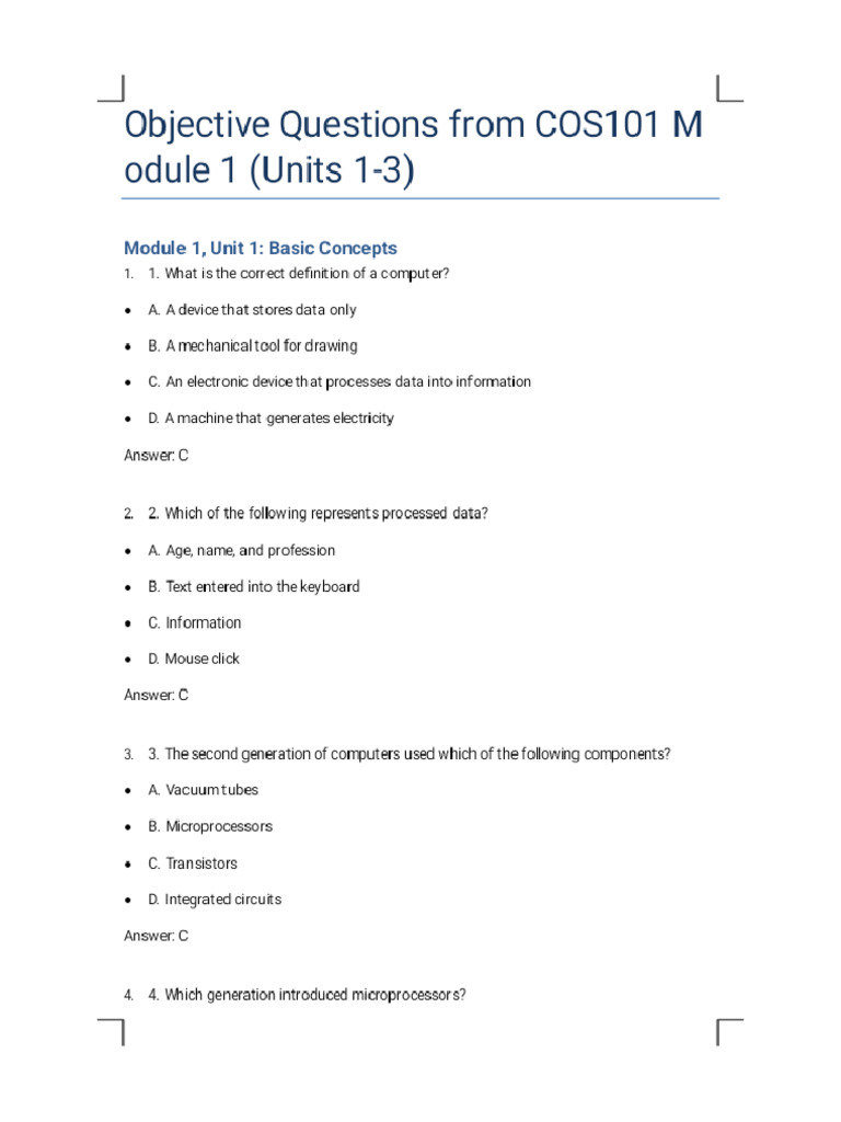 COS101 Objective Questions Extended Phoenix | PDF