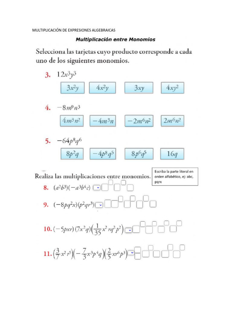 Live Multiplicación de Expresiones Algebraicas | PDF
