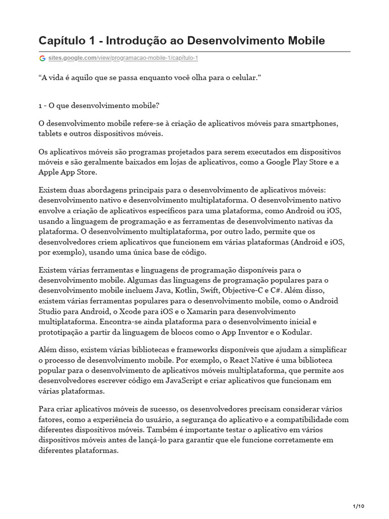 Introdução ao Desenvolvimento Mobile | PDF | Aplicativo para celular ...