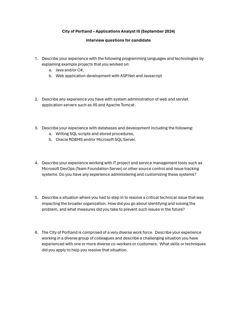 Applications Analyst III - Questions | PDF