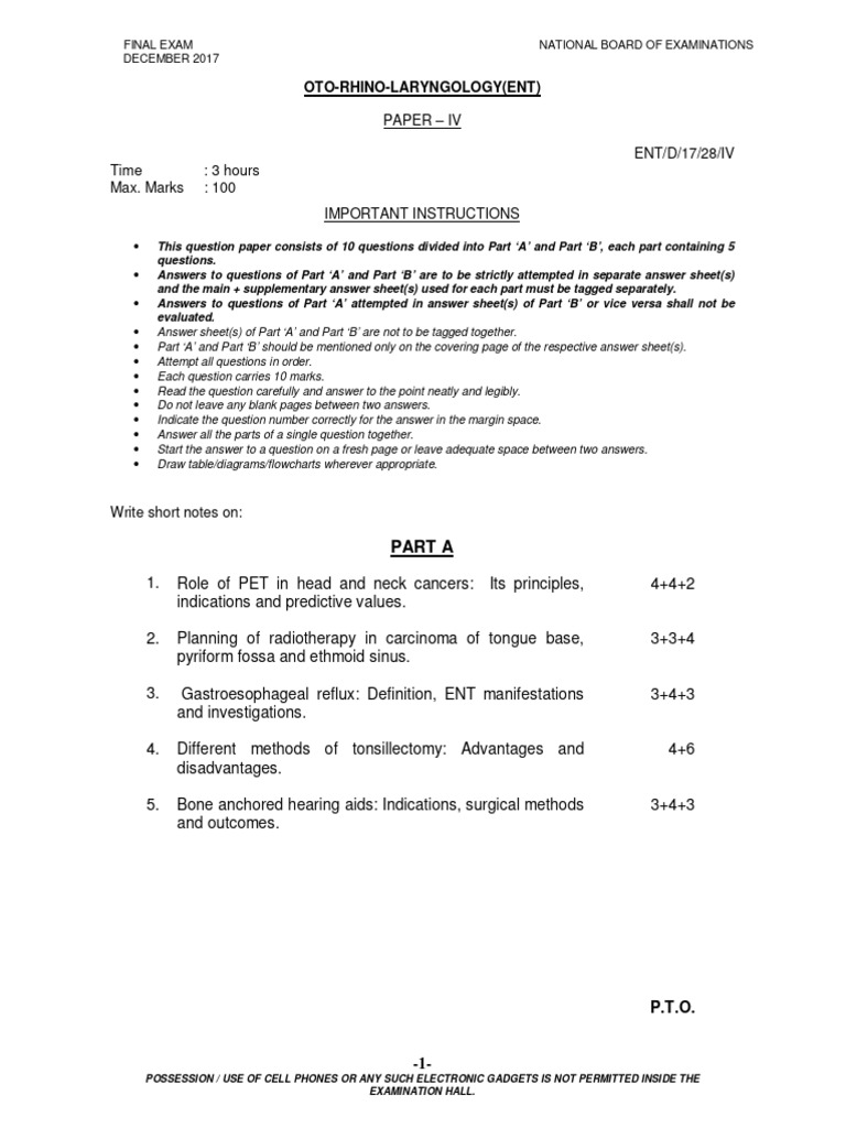 Ent Paper Iv A | PDF | Diseases And Disorders | Neoplasms