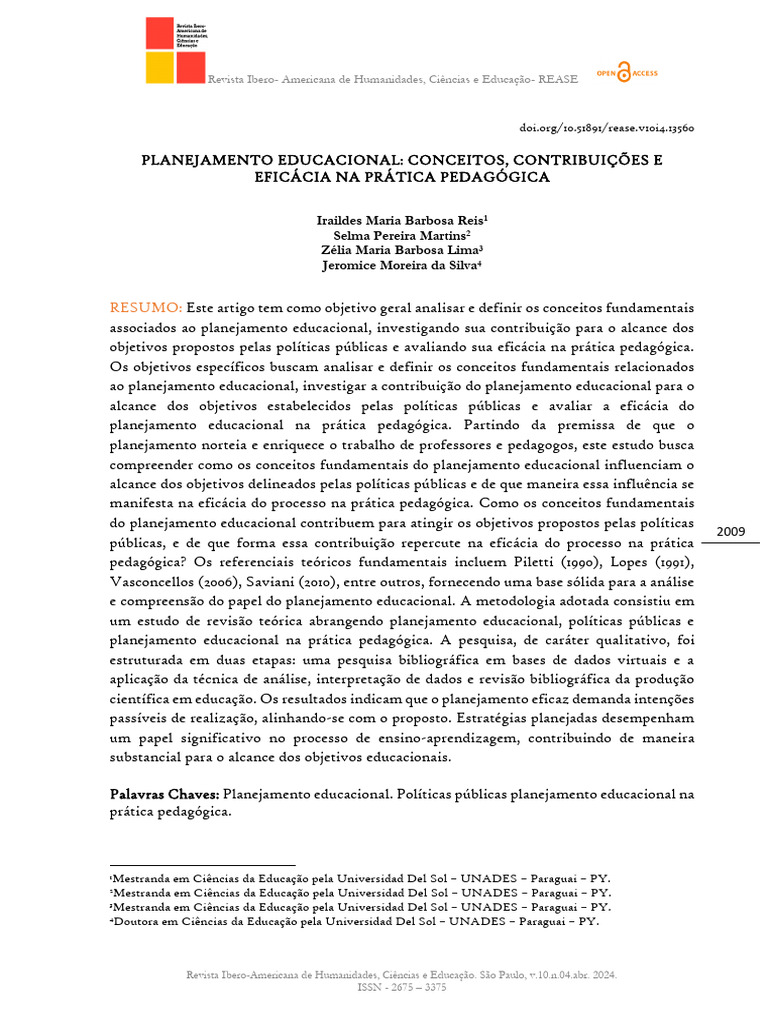 Eficácia do Planejamento Educacional | PDF | Pedagogia | Aprendizado