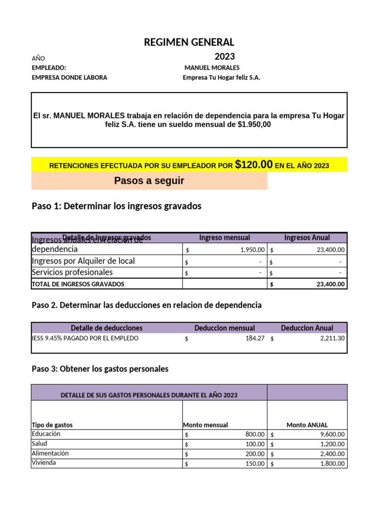 TAREA 6 - TRIBUTACIÓN Calculo de Impuesto A La Renta 2023 | PDF ...
