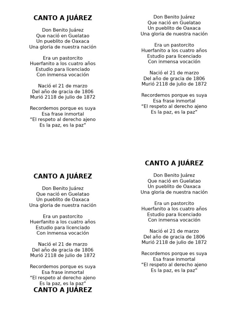 Canto a Benito Juárez: Letra y Legado | PDF