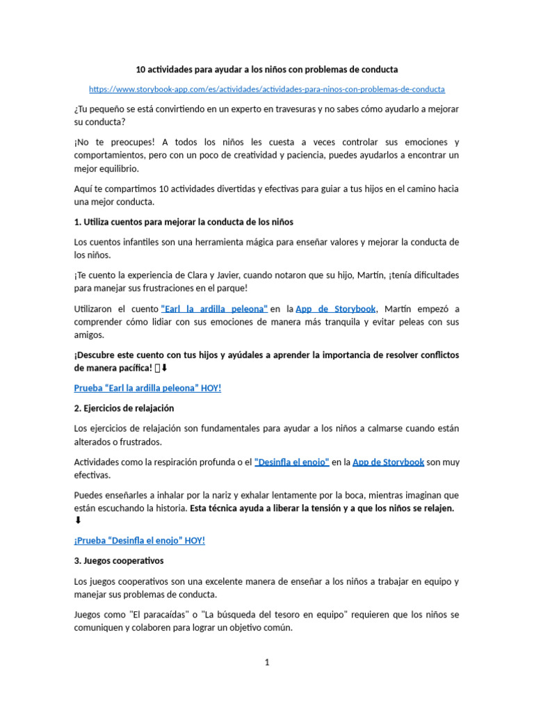 Actividades para mejorar la conducta infantil | PDF | Comportamiento ...