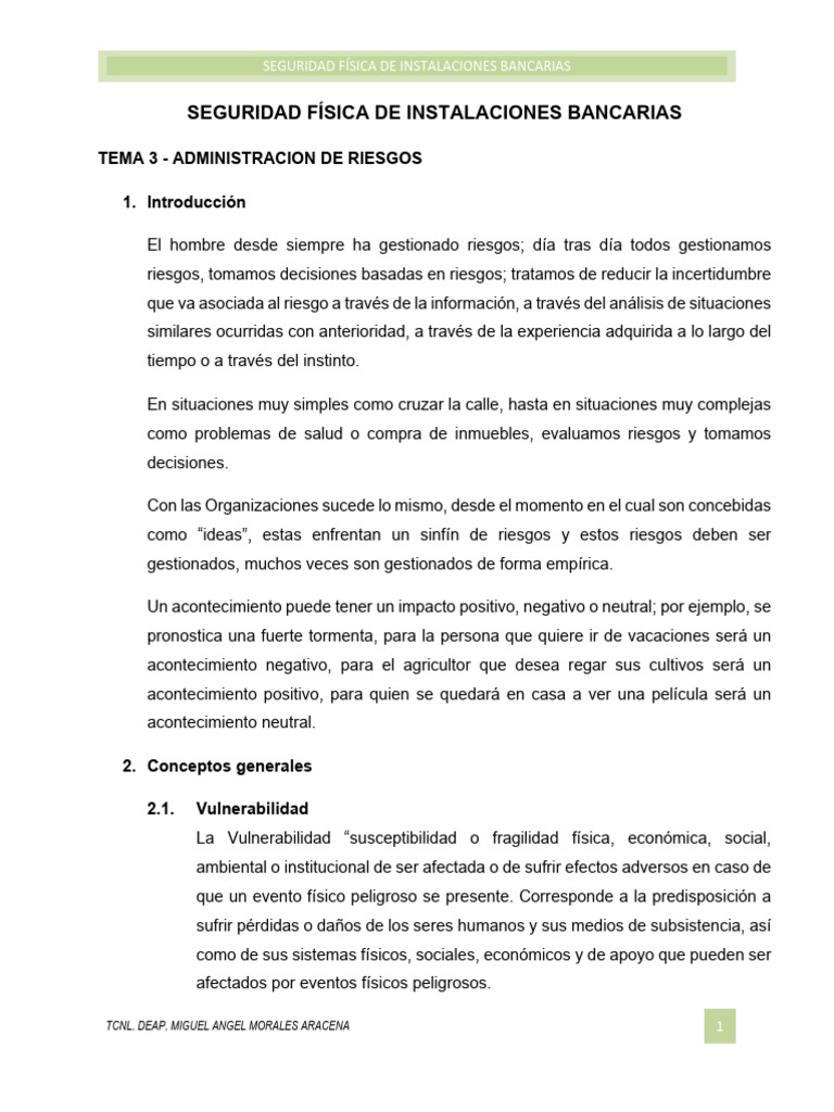 Seguridad Física en Instalaciones Bancarias | PDF | Riesgo | Valores