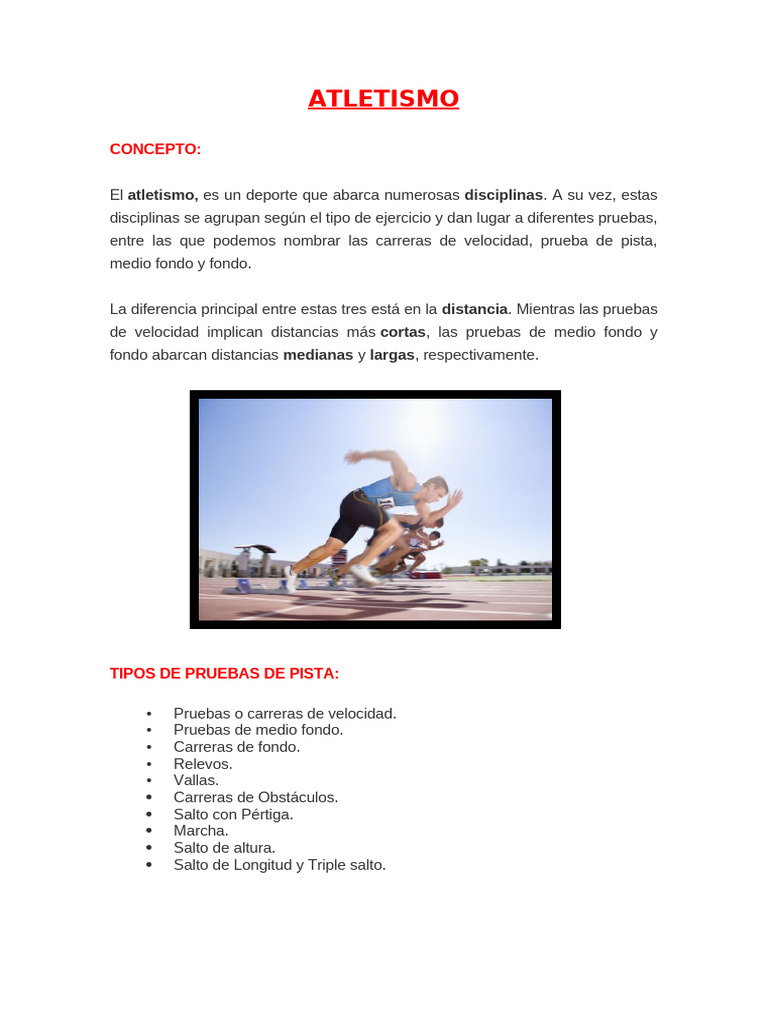 Tipos de Pruebas en Atletismo | PDF | Deporte del atletismo | Corriendo
