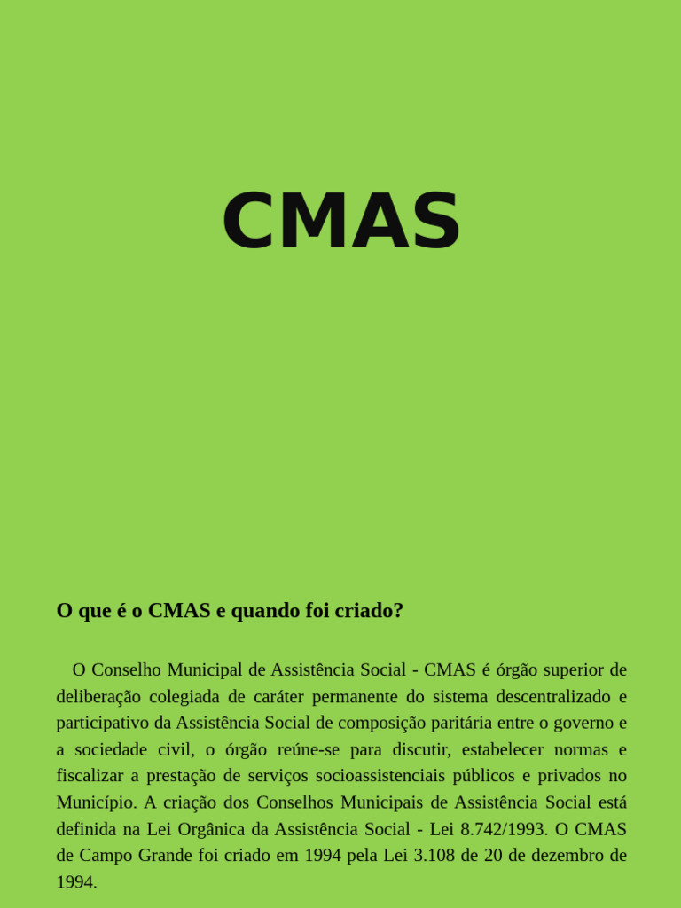 Entenda o CMAS e suas funções sociais | PDF | Trabalho social ...