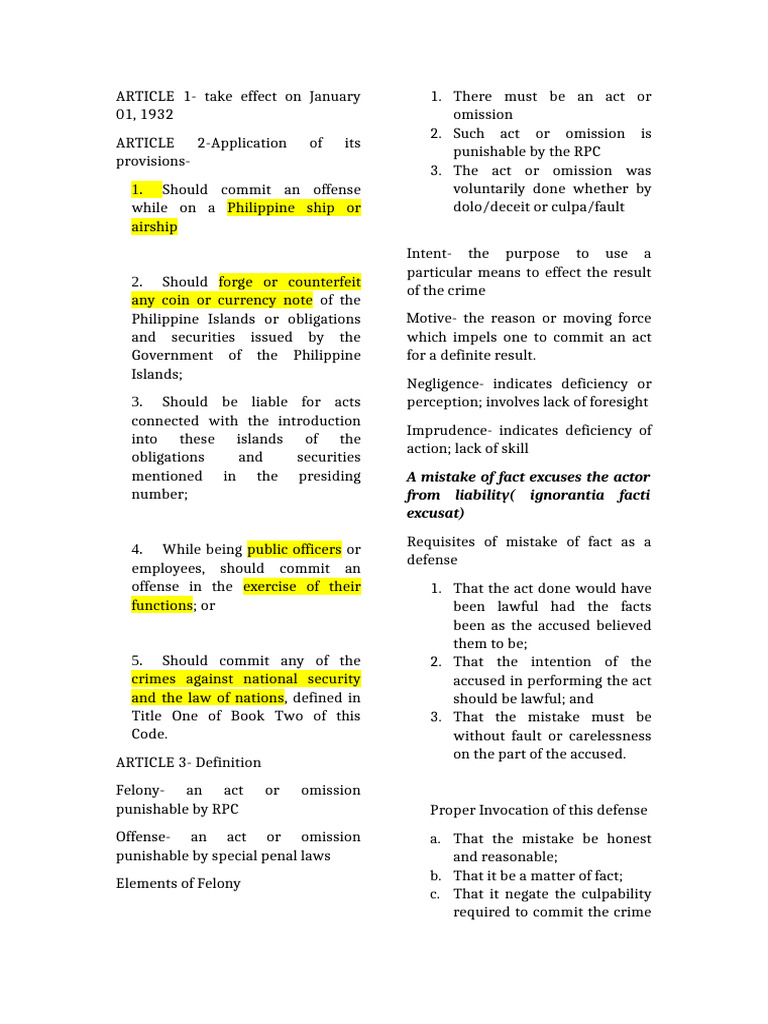 Philippine Criminal Law Overview | PDF | Crimes | Crime & Violence