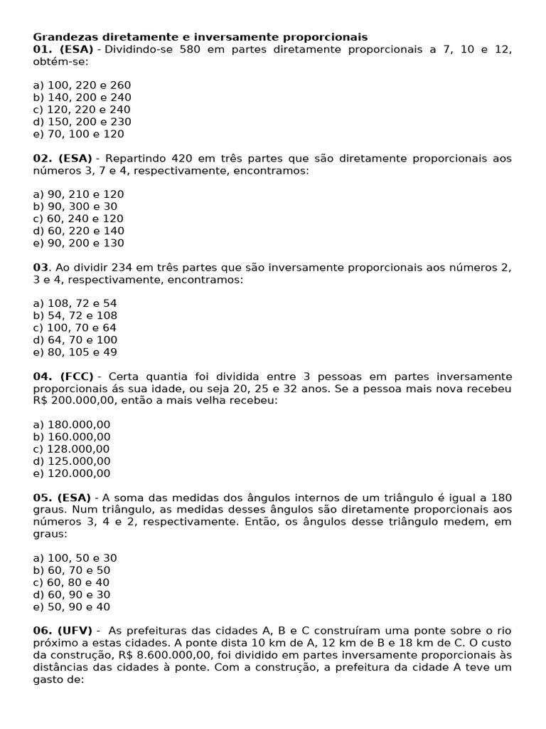Grandezas Diretamente e Inversamente Proporcionais Matriz | PDF | Triângulo