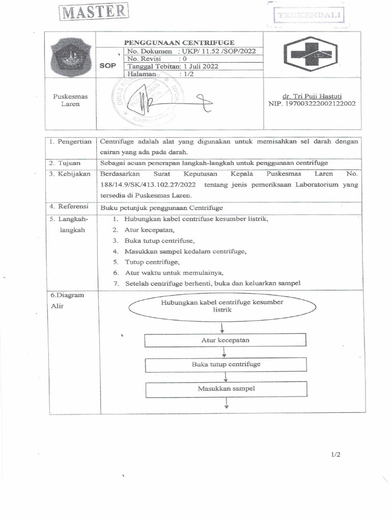Sop Penggunaan Centrifuge | PDF