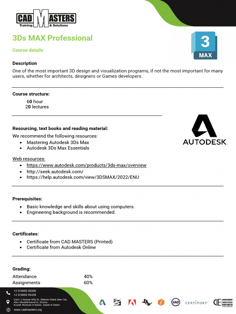 3Ds MAX Professional Course Overview | PDF | Autodesk 3ds Max | 3 D ...