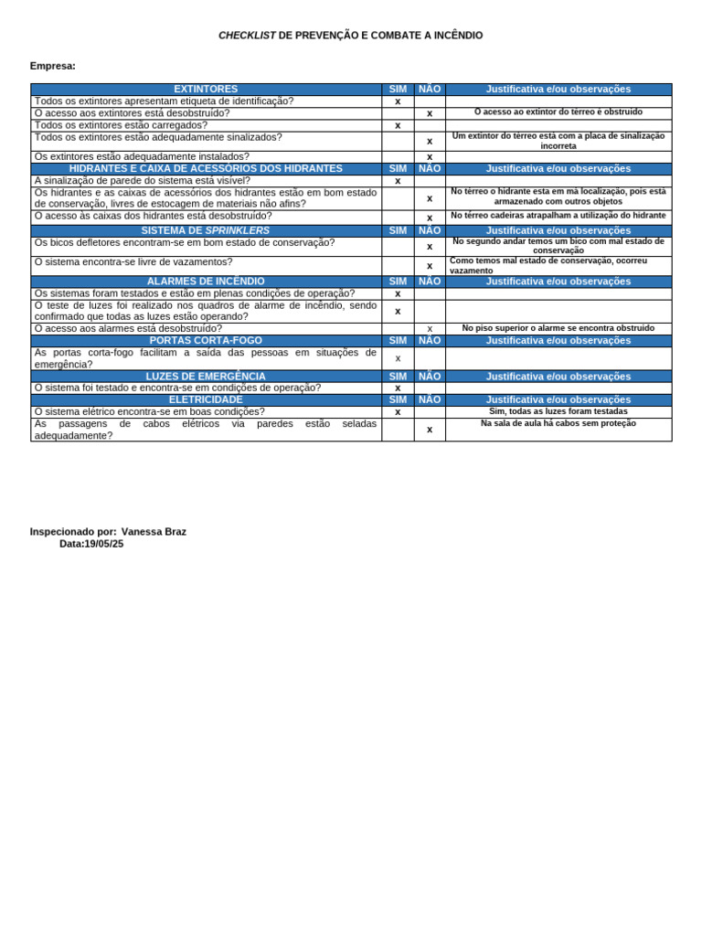 Checklist de Segurança Contra Incêndio | PDF