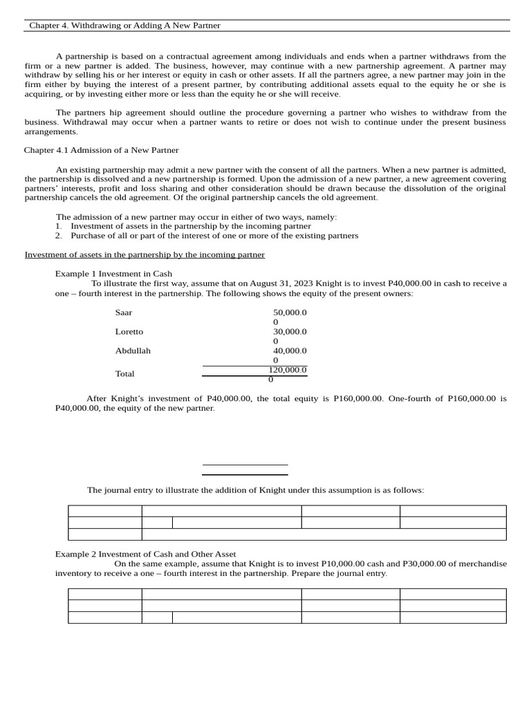 Accounting 2 Chapter 4 Handouts | PDF | Equity (Finance) | Partnership