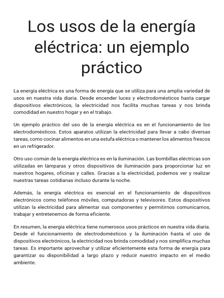 Usos prácticos de la energía eléctrica | PDF | Ingenieria Eléctrica ...