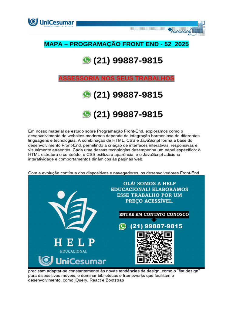 Em nosso material de estudo sobre Programação Front-End, exploramos ...