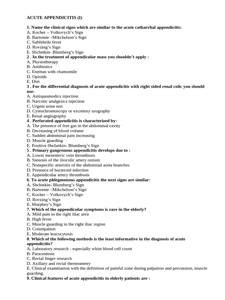 Key Signs in Acute Appendicitis Diagnosis | PDF | Gallbladder | Pancreas