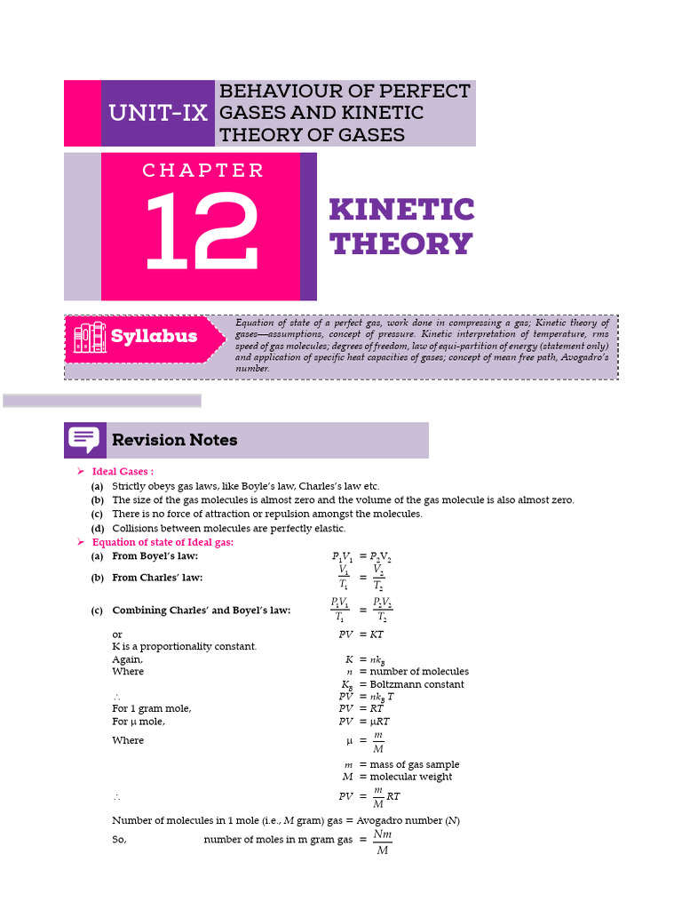 Class 11 Physics Neet Study Materials 12. Kinetic Theory | PDF | Gases ...