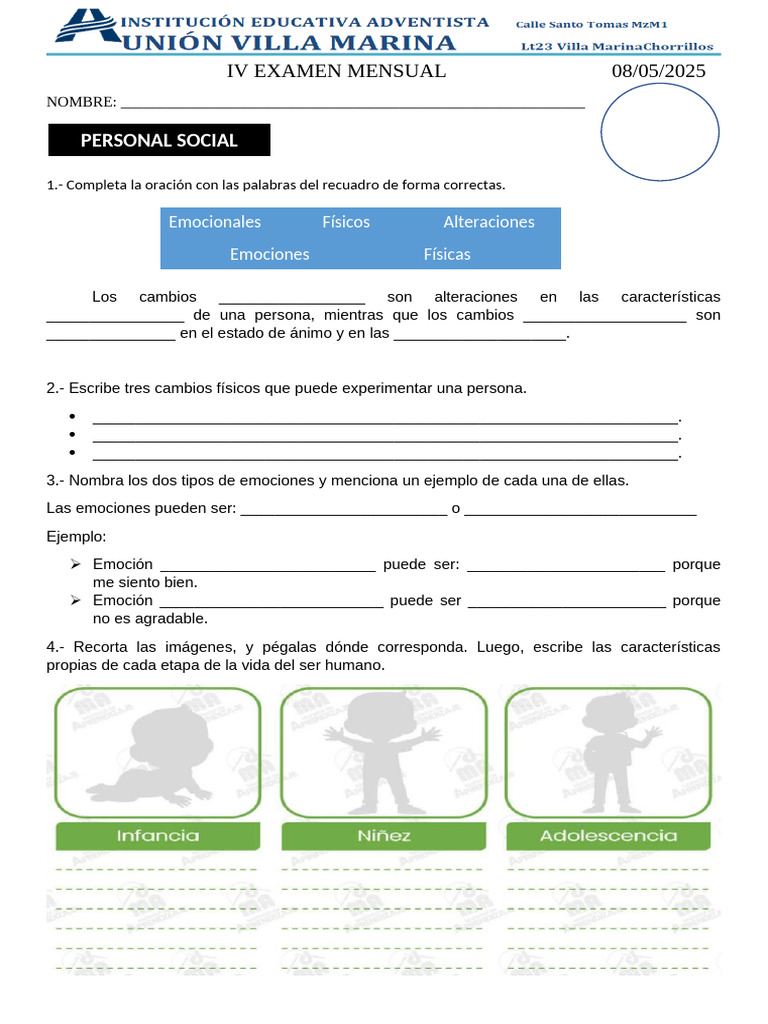 IV EXAMEN Bimestral Personal Social | PDF