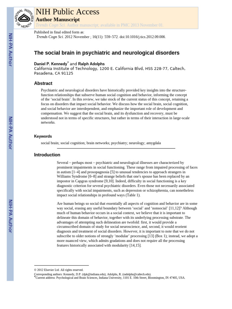 The Social Brain in Psychiatric and Neurological Disorder | PDF ...