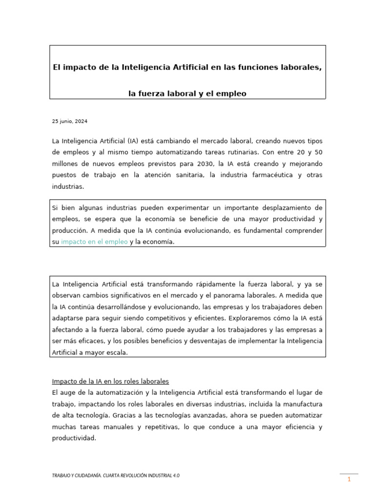 Impacto de la IA en el empleo y la fuerza laboral | PDF | Inteligencia ...