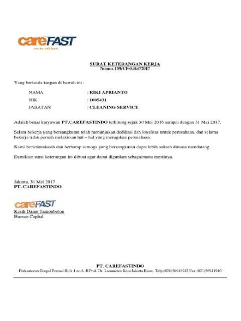 Paklaring Carefast | PDF